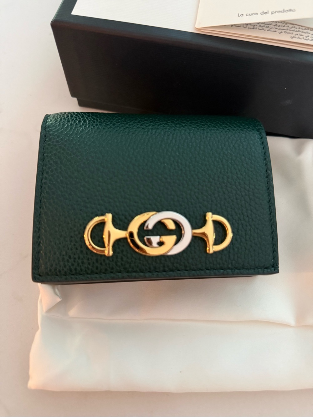 Gucci Zumi Leather Card Case Wallet with Gold Chain - Picture 10 of 11